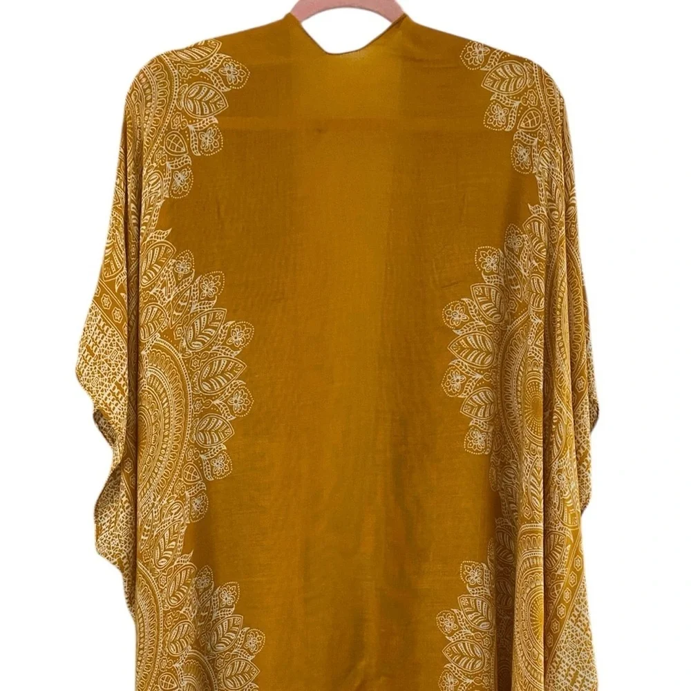 BOHO Print Mustard Kimono Topper OS